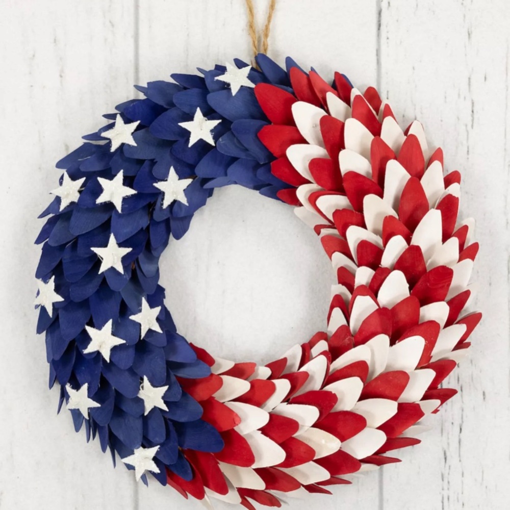 Patriotic Red, White, and Blue Holiday Wooden Americana Wreath